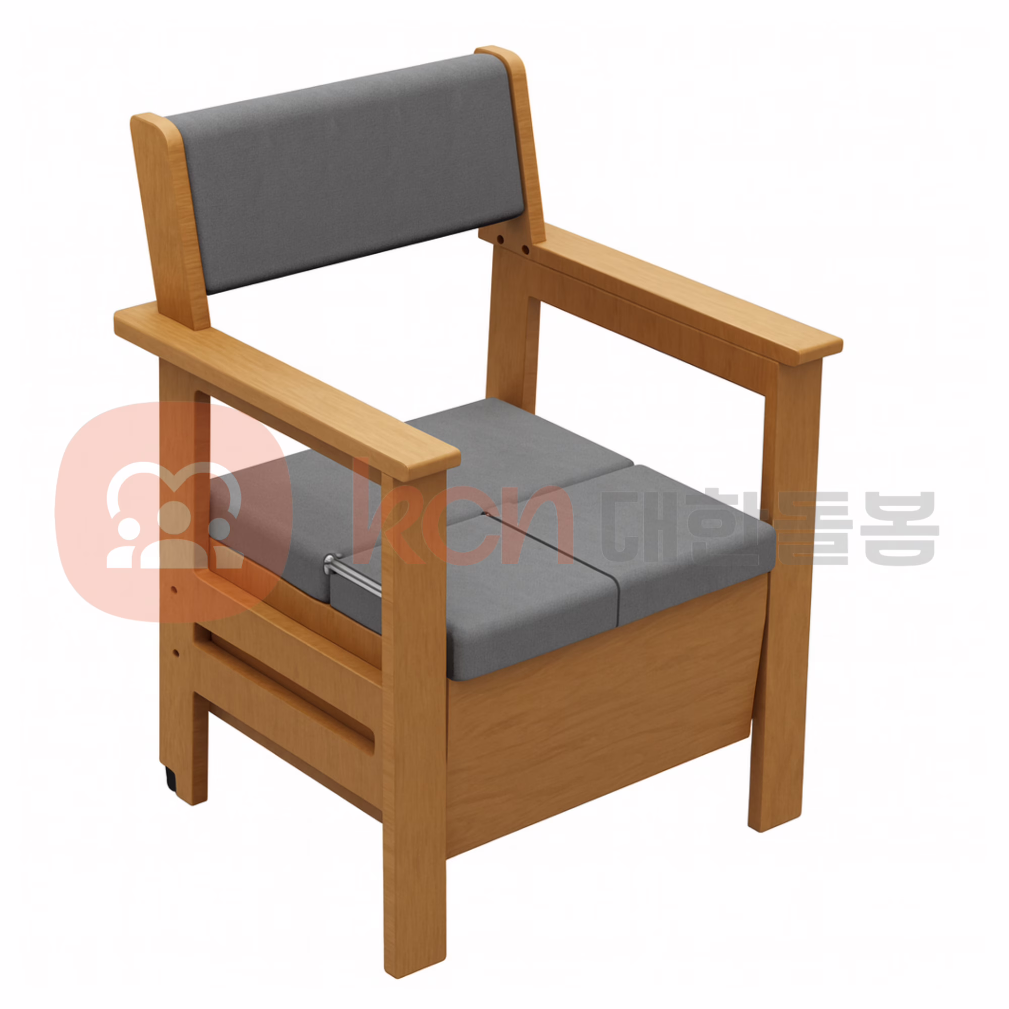 나무 의자와 회색 쿠션