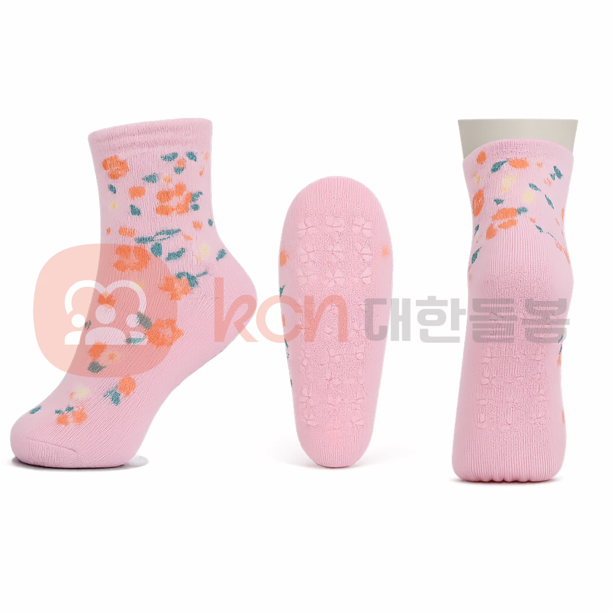 CL01 미끄럼방지 양말 – 실내용 도트 미끄럼 방지 양말 1 꽃무늬 핑크색 양말 세트
