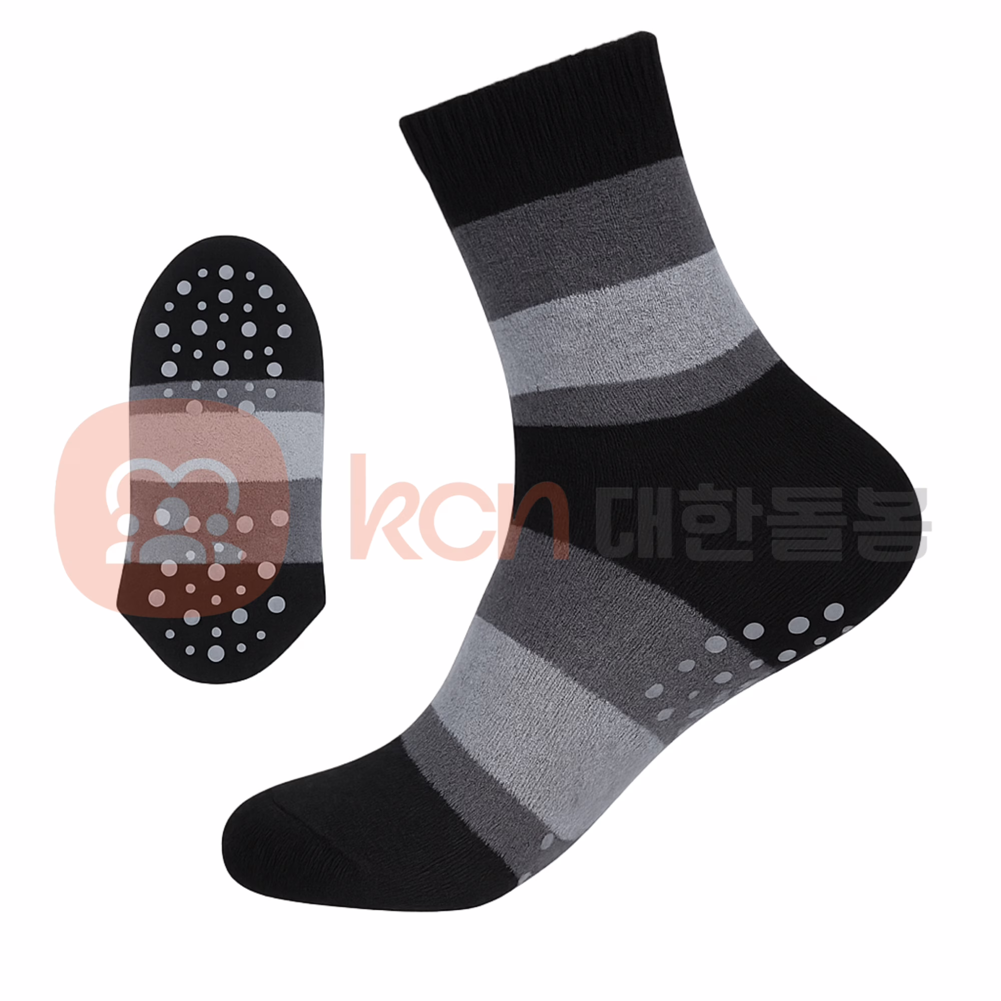 KH-105 미끄럼방지 양말 – 실내용 안전 양말 1 검은색과 회색 줄무늬 양말