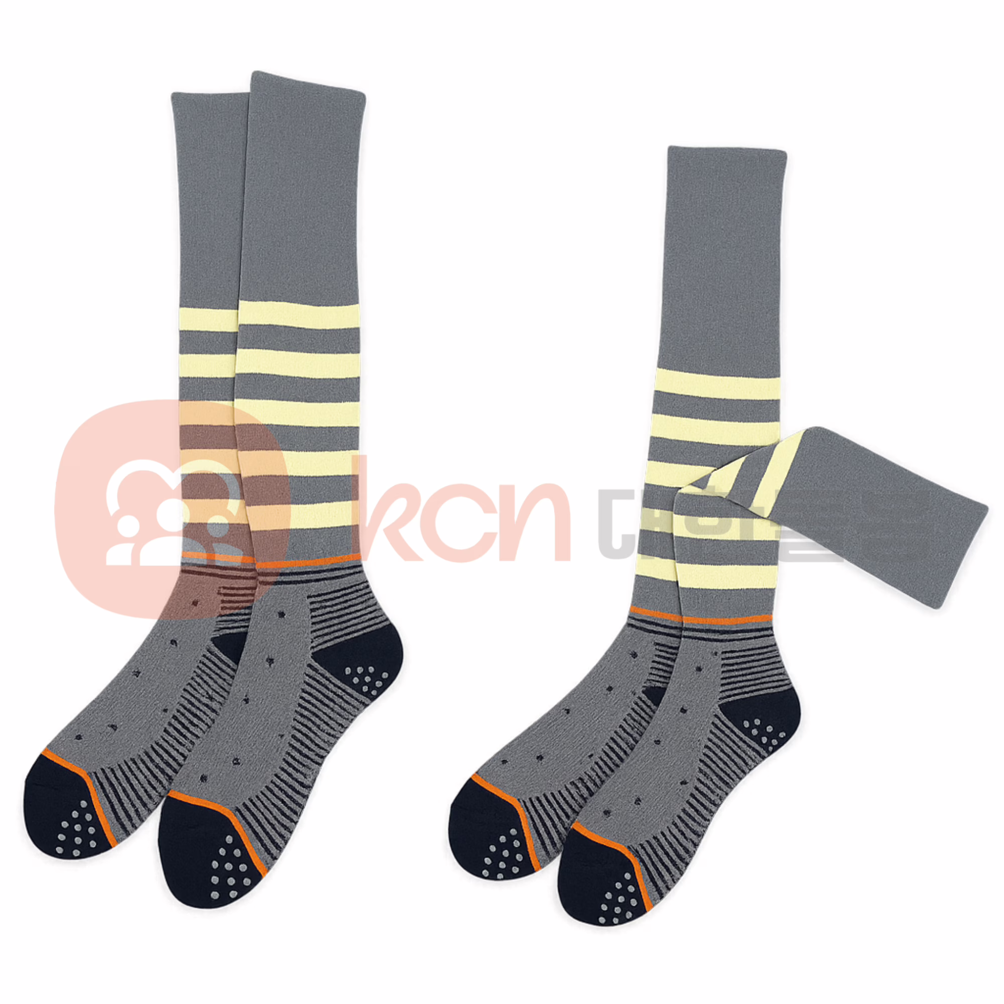 KH-110 무릎 보호 양말 – 미끄럼방지 보호 양말로 안전한 일상 케어 1 회색과 노란색 줄무늬 양말