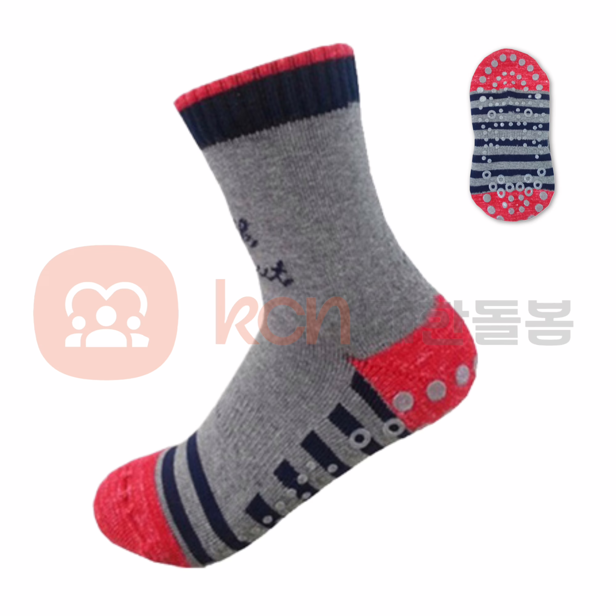 YH-007 미끄럼방지 실내 양말 – 실내에서 안정성과 편안함을 제공하는 양말 1 회색과 빨간색의 양말