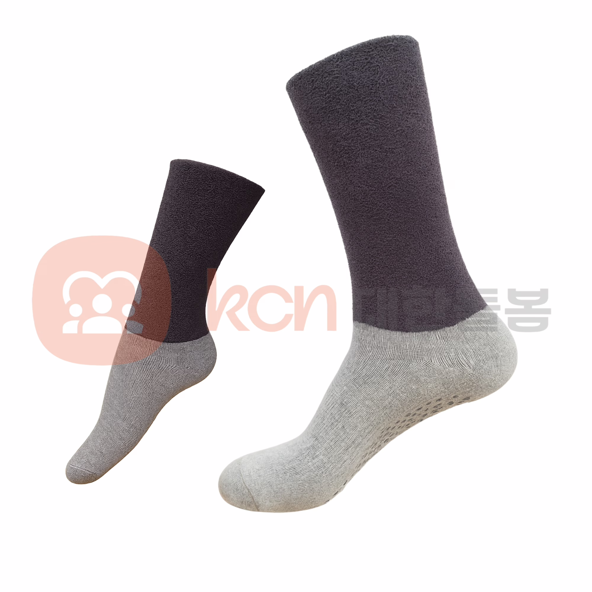 YH-010 미끄럼방지 양말 – 안전한 보행을 위한 실내용 양말 1 회색과 검정 양말 두 개