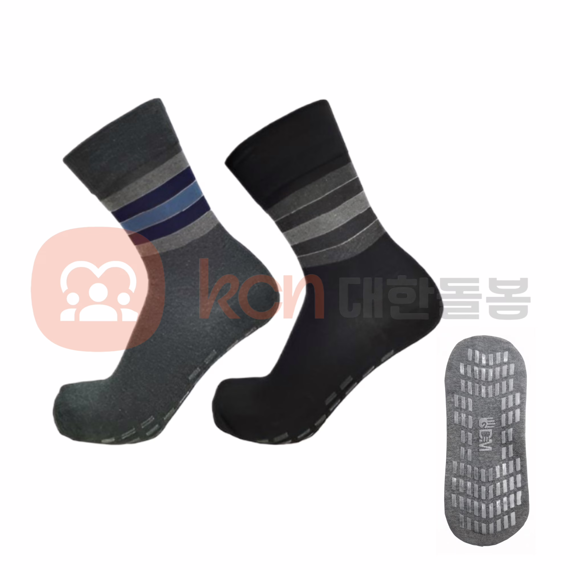 4DM-203 남성용 미끄럼방지 양말 – 복지시설·병원용 실내용 안전 양말 1 양말 두 켤레, 스트라이프 디자인