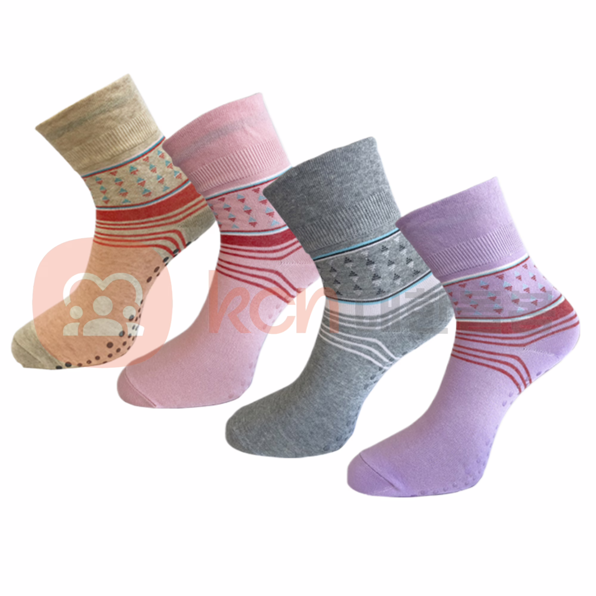 KH-101 미끄럼방지 양말 – 낙상 예방을 위한 복지용 양말 1 다양한 색상의 양말 네 켤레