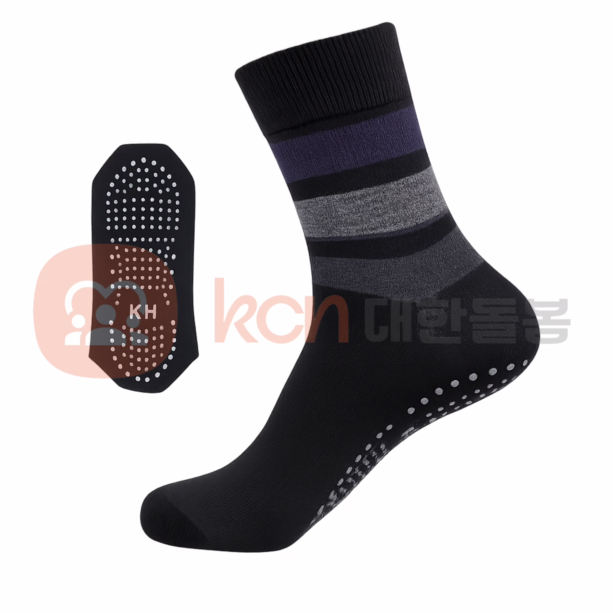 KH-102 미끄럼방지 양말 – 실내 안전 양말 1 줄무늬가 있는 검은 양말